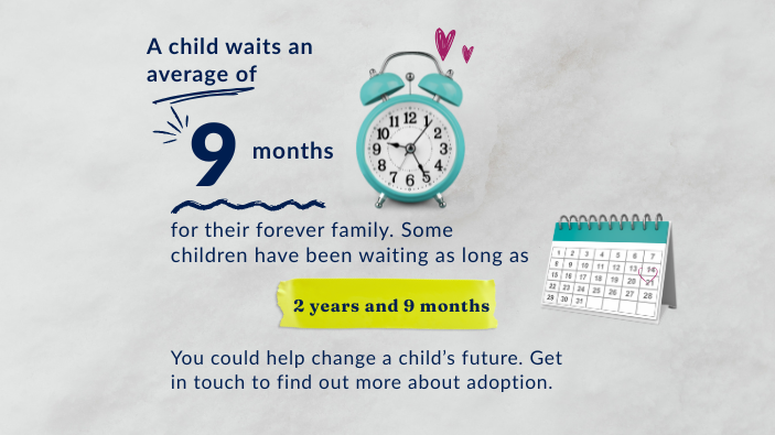 images shows a child waits an average of 9 months to be adopted